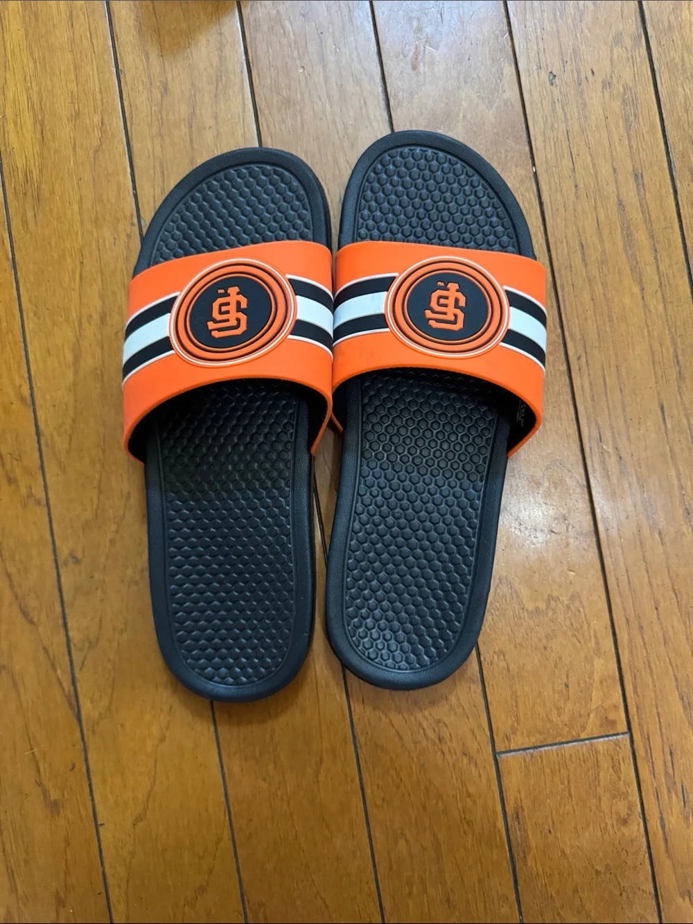 Men's Orange and Black Slip-On Sport Slides with Team Logo Accent